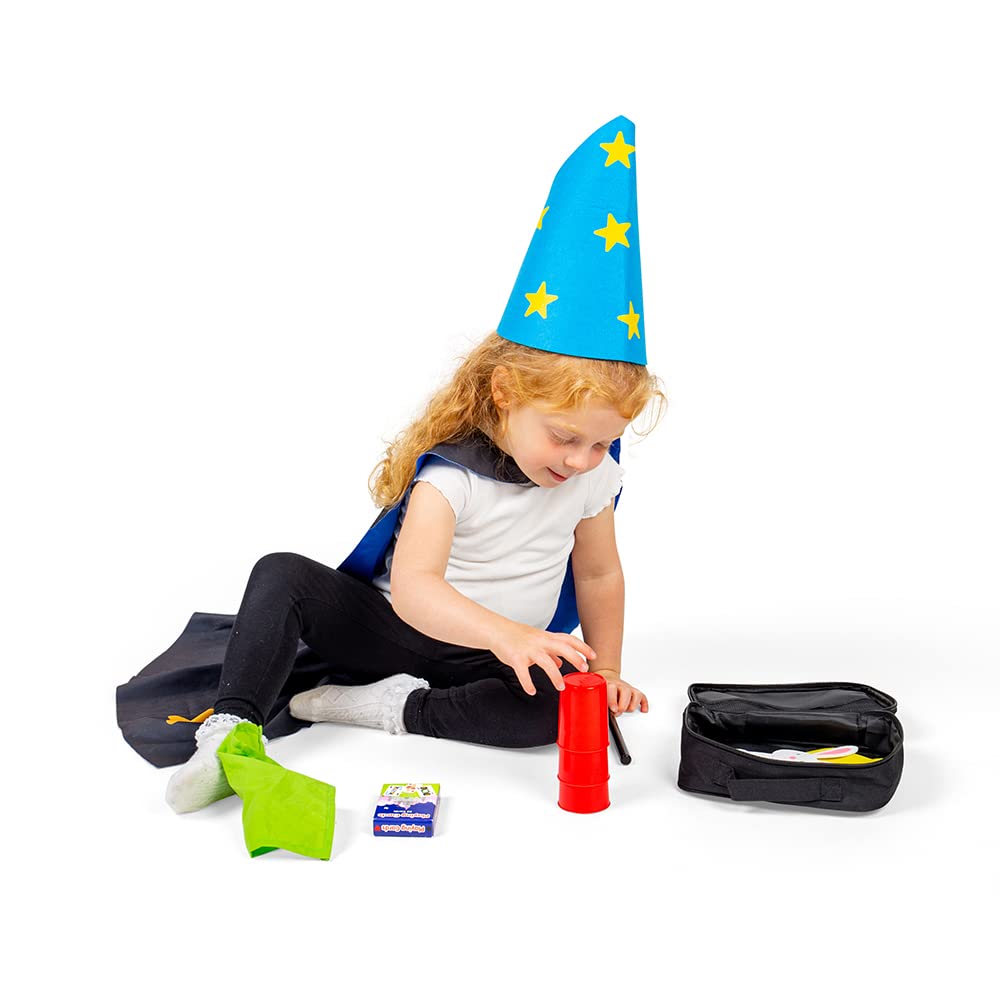 Bigjigs Toys Zauberset, 12-teiliges Kinder-Magie-Set mit Sternumhang & Zylinderhut