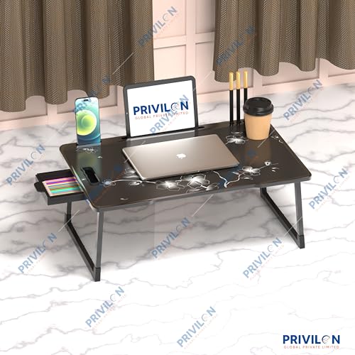 Image of Multi-Purpose Laptop Table, Study Table| Bed Table| Adjustable Height, Portable for Office, Work Form Home | DIY Table, Easy to Assemble, Engineered (ADJ Black) (flower ajustable)