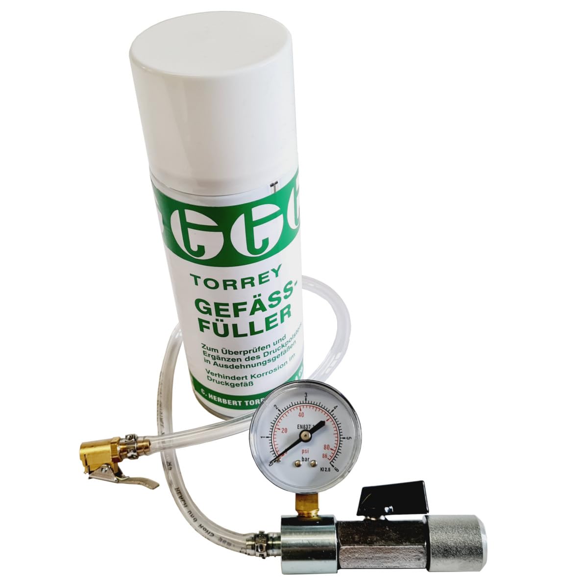 Set anmetec Adapter mit Absperrventil und Manometer 0-6 bar für Ausdehnungsgefäße inkl. Gefäßfüller 400 ml