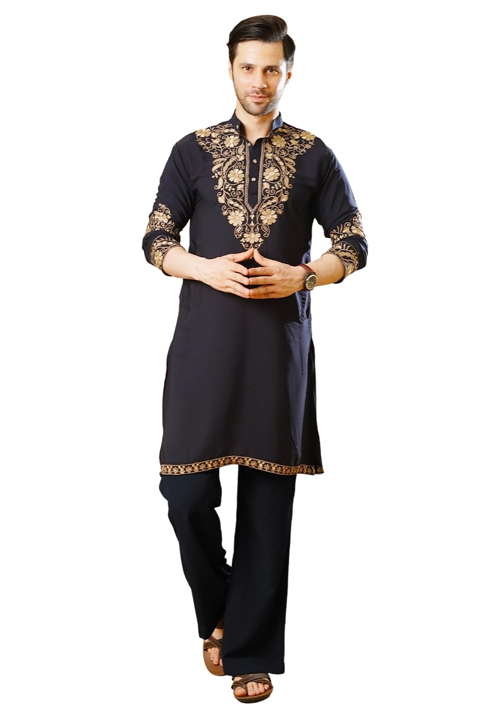 wintage Men's Cotton Blend Blue Kurta Pyjama-picture-51