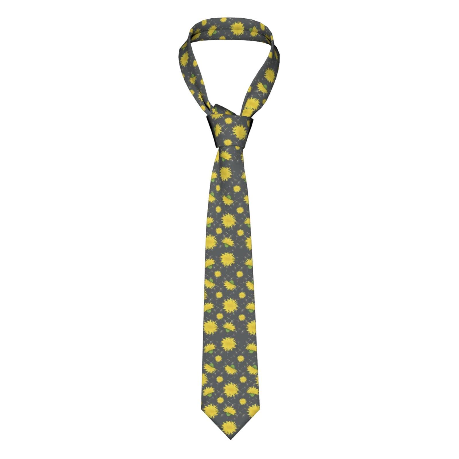 Oudrspo Cartoon Flower of Dandelion Pattern Ties for Men Business Wedding Party Suit Fashion Neck Ties Funny Neckties