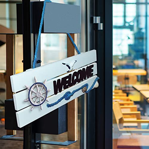 Nautical Welcome Sign Wall Decor Beach Door Hanging Wall Art Mediterranean Retro Plaque with Boat Rudder Seagull Ornament 11 x 4.3" Coastal Themed Decorative for Bathroom Living room Home Decoration - Image 3