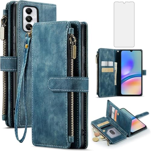 Etui Samsung Galaxy A05s bleu avec chaine porte-carte pour garder les mains libres