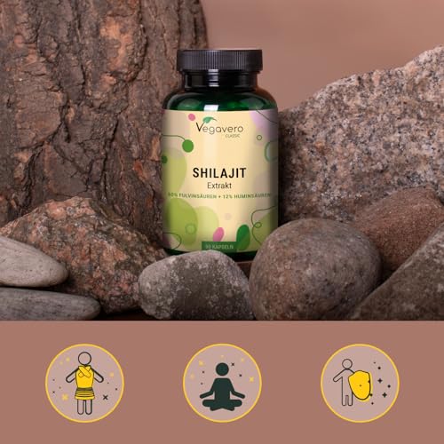SHILAJIT MUMIJO Vegavero® | 1.300 mg | con 60% Acidi Fulvici e 12% Acidi Umici | Mumio con più di 85 oligoelementi | Medicina Ayurveda e Tibetana | 90 capsule | Vegan - 6
