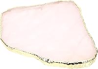 Vista 1 de Kichvoe Posavasos de ágata de cuarzo rosa, cristal rosa con borde dorado, tapete decorativo de piedras preciosas para el hogar, bar, restaurante