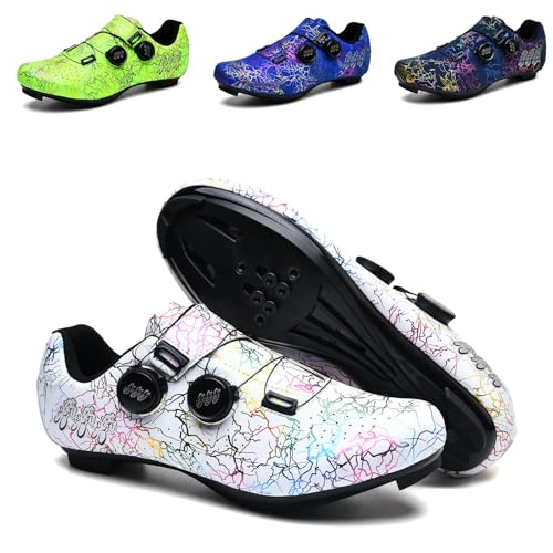BCVPGF Zapatilla de Ciclismo Hombre Mujere Zapatos Bicicleta de Carretera Montaña Exterior MTB Compatibles SPD SPD SL Lock, Unisex Zapatillas Montaña Calzado Bicicleta,White 42 EU