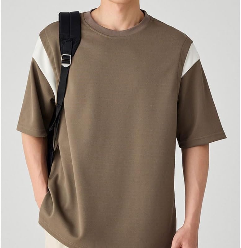 Men's Fashion Splicing T-Shirt Loose Polyester Round Neck Short Sleeves Breathable Sports Comfortable Vest