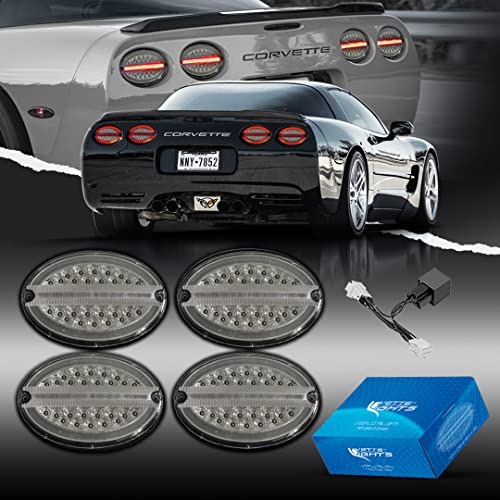 Vette Lights 1997-2004 C5 Corvette Clear Lens Laser LED Tail Lights W/ Hyper-Flash Harness (VLC5CLLTL)