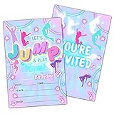 Bounce House Jumping Birthday Party Invitation Cards, Trampoline Park, Neon Double-Sided Invites For Kids, Teens Boys & Girls- Party Celebration Supplies, 20 Fill-In Invitations With Envelopes -B03