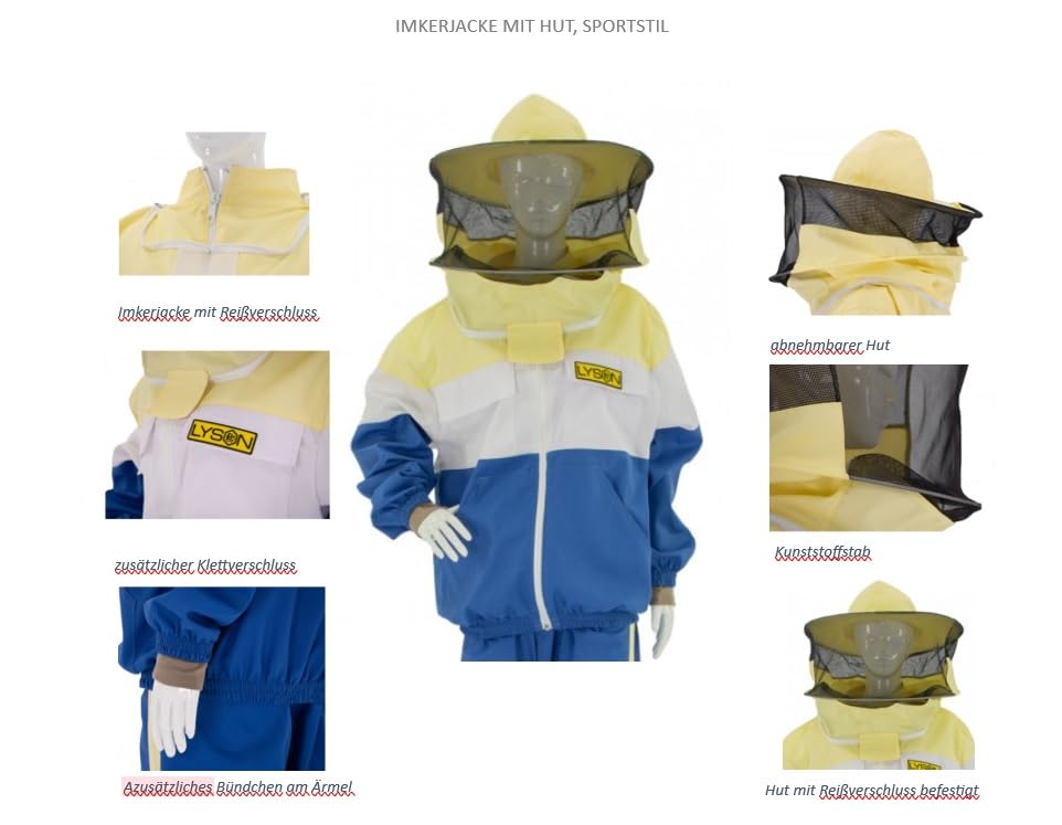 LYSON Imkerjas met hoed, imkerjas met ritssluiting, beschermende jas, imkerjas met ronde sluier, imkerblouse, imkerbenodigdheden, bescherming tegen muggen, imkerkleding, sportieve stijl, model 2, maat M
