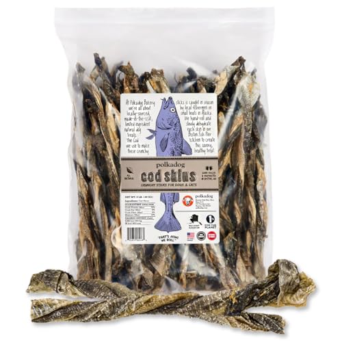 Polkadog Cod Skins for Dogs (2lb Regular) - Single Ingredient Wild-Caught Fish Skin Natural Dog Treat Chews. High in Lean Protein & Omega 3. Hypoallergenic Grain Free. Handcrafted & Made in USA
