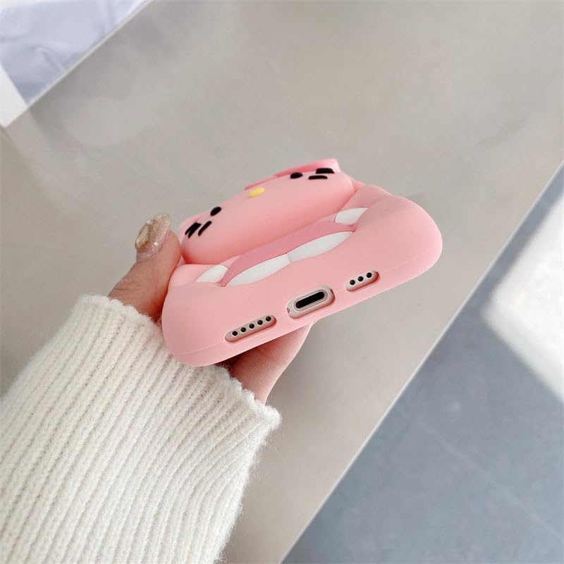 Image of COVERLY for iPhone 17 3D Cartoon Pink Kitty Case,Full Protective Bow Cat Girly Pop Doll Back Case with Holder Cute Soft Silicone Stylish Fashion Aesthetic Cover for Apple iPhone 17