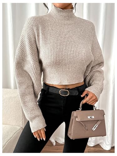 GORGLITTER Women's Open Back Sweater Cropped Backless Bow Long Sleeve Mock Neck Pullover Top Fall Trendy 20254