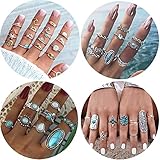 NEEBAOLY 45Pcs Boho Knuckle Rings Set Turquoise Gemstone Vintage Stackable Finger Rings Midi Ring fo