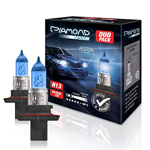 2x H13 12V 60/55W 8500K Diamond vision Ampoules Alogene Halogene Effet Xenon Effect Look Blue Bleu Blanc White Racing Vision Anti Erreur Night Breaker Laser Moto PJ26.4T Cover