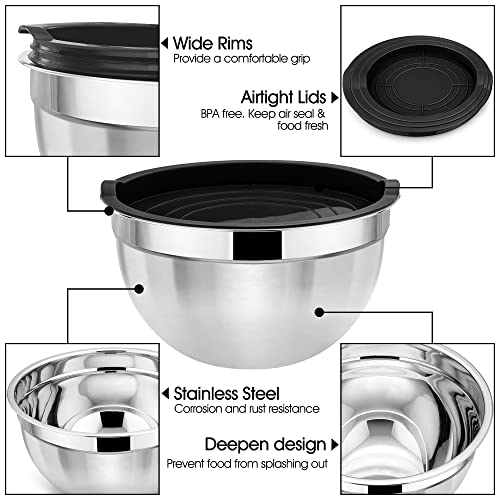 Herogo Mixing Bowl Set of 3, Stainless Steel Salad Bowls with Airtight Lids - Image 2