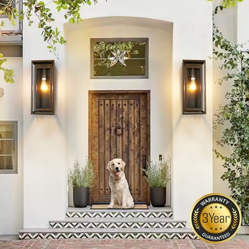 Image of 19 Inch Brown Outdoor Wall Light Fixtures, 2 Pack Porch Lights | Large Size, Anti-Rust, Waterproof, Tempered Glass, Easy Installation, Exterior Wall Sconces for House Entryway Garage