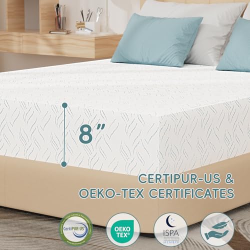 Image of 8 Inch Twin Mattress, Cooling Mattress Twin Memory Foam for Kids | Gel Memory Foam Mattress Twin, Colchones Twin Mattress in a Box, Zipper Cover, Fiberglass Free, Adjustable Base Compatible
