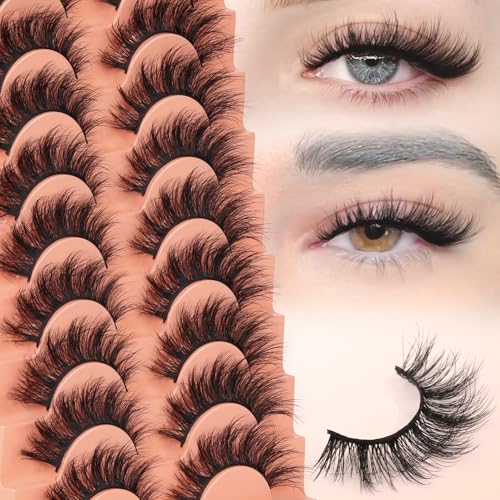 Veleasha Fluffy Lashes 3D Effect Multi Level Eyelashes Wispy Volume False Eyelashes 11-18MM Soft Cat Eye Lashes 10 Pairs Pack (6D34)