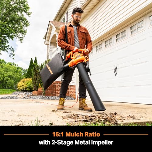 LawnMaster BV1210 Electric Blower Vacuum Mulcher 12 Amp 2-Speed Adjustment with Metal Impeller 240 MPH 380 CFM 16:1 Mulch Ratio with Collection Bag LawnMaster BV1210 Electric Blower Vacuum Mulcher 12 Amp 2-Speed Adjustment with Metal Impeller 240 MPH 380 CFM 16:1 Mulch Ratio with Collection Bag