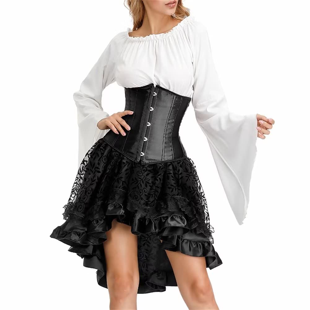 Générique Robe édiévale Fee Bordeaux Costue Halloween Fee Décontracté Robe Corset