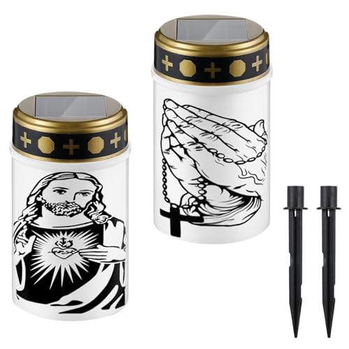 XiXiRan 2 Pezzi Lumino Cimitero Solare, Candela LED Cimitero, Luci Votive Cimiteriali Solari, Lumini Cimitero LED Solare, Lampada Tombale Solare, Lampada Votiva con Pannello Solare da Esterno (C)