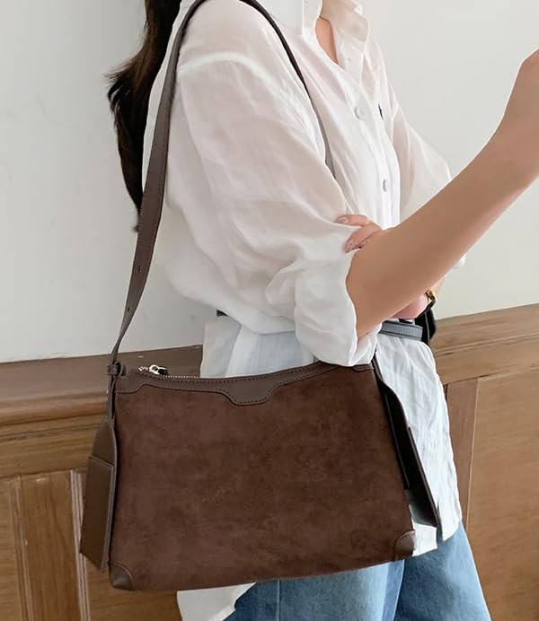 Suede Hobo Bags for Women Shoulder Crossbody Bag Handbags Retro Tote Purses Satchel for Travel Work3