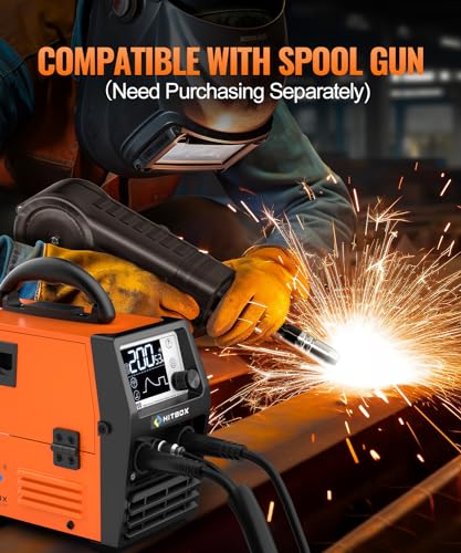 Image of HITBOX 140A MIG Welder 110V /220V, Flux Core Welder /Stick ARC /Lift Tig /Spool Gun 4 in 1 Gasless Mig Welding Machine with LCD Display Synergy Dual Voltage IGBT Inverter Welder (HIM200)