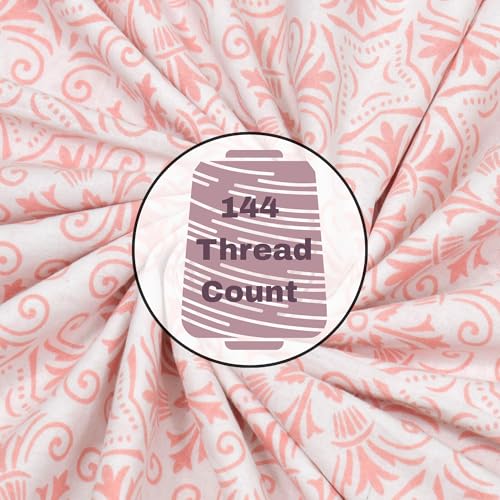 Image of Mafatlal 144 TC Sanskriti Cotton King Bedsheet | 90 x 108 Inches | Traditional Design | Smooth, Long-Lasting & Soft | 2 Pillow Covers | Gossamer Pink