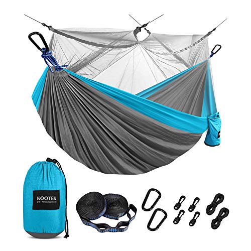 Kootek Camping Hammock with Net Double & Single Portable Hammocks Parachute Lightweight Nylon with Tree Straps for Outdoor Adventures Backpacking Trips