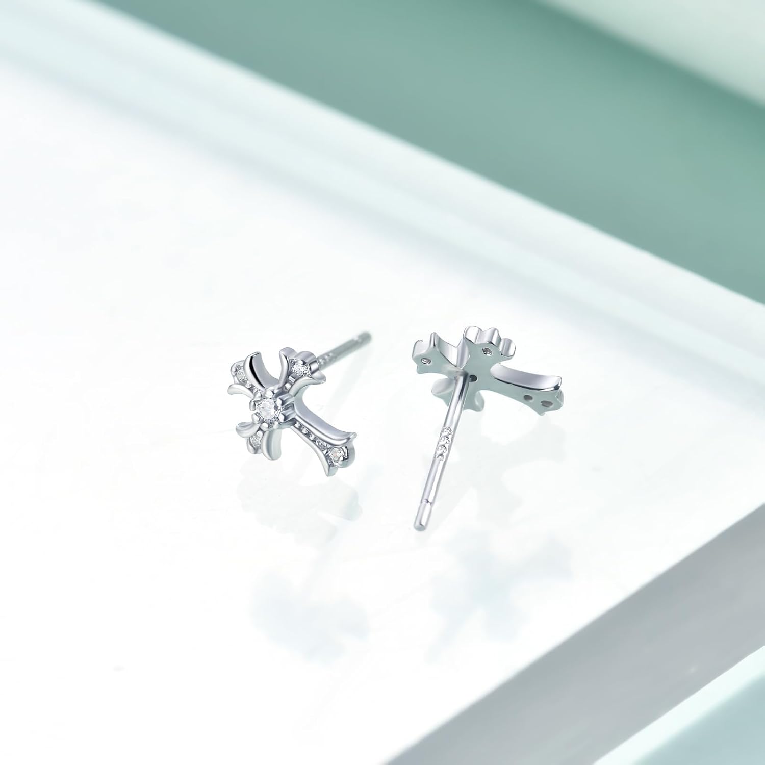 Rnivida 925 Sterling Silver Small Cross Stud Earrings for Women,Hypoallergenic - Image 3