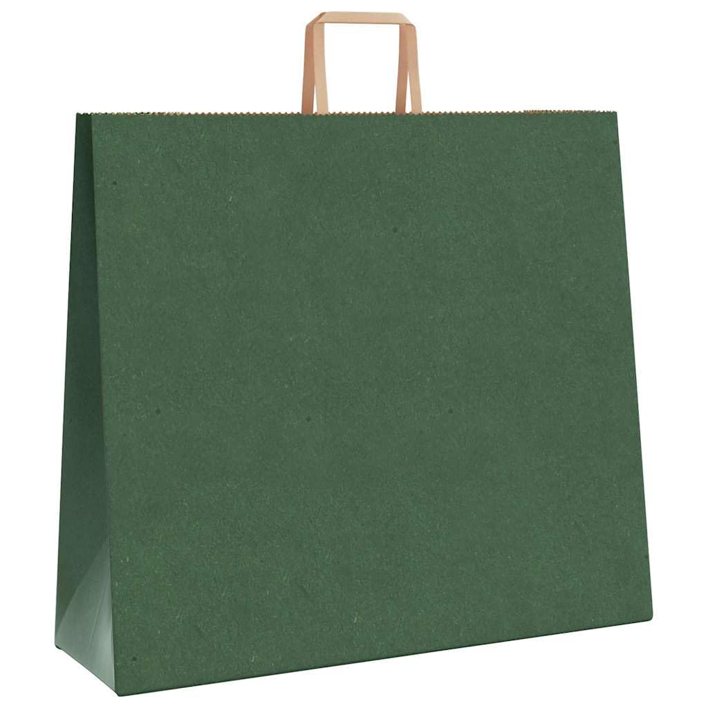 Zielone torby papierowe Kraft 250 szt. z uchwytami linowymi, 54 x 15 x 49 cm, solidne papierowe torby na zakupy z recyklingu, na zakupy, imprezy i pakowanie prezentów