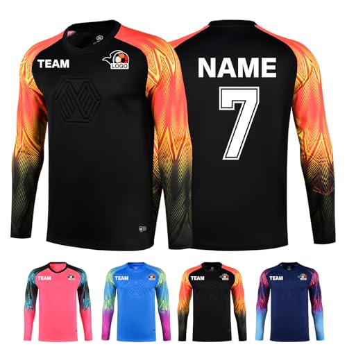 LAIFU Torwarttrikot Kinder Personalisierbar Trikot Torwart Gepolstert für Herren Damen Fußball-Torwarttrikots für Jungen (Schwarz)