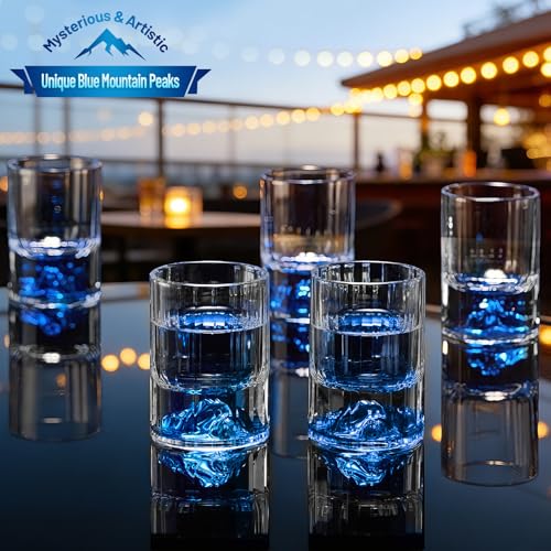 Image of DUJUST Blue Mountain Shot Glasses (1.5oz), Crystal Shot Glass Set Decorated with Blue Mountain, BPA-Free & Lead-Free, Perfect for Decor & Collection, Gift Choices - 2 pcs