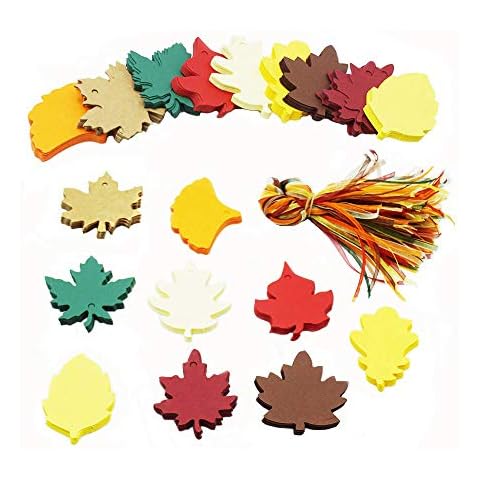 180 Pcs Thanksgiving Gift Tags Autumn Maple Paper Leaves Favor Craft Paper Tags Favor with 180PCS Organza Fall Ribbons for Autumn, Wedding, Thanksgiving Tree Cover