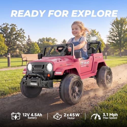 Image of ARBELI 12V Electric Ride On Car, Toddler First Car, Pink
