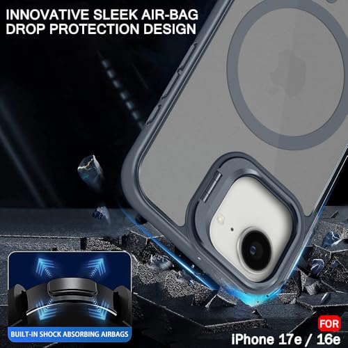Image of TheGiftKart for iPhone 16e / iPhone 17e Case, Matte Frosted Hard Back Cover Compatible with MagSafe, Built-in Stand, Hybrid Shockproof Back Cover Case (PC & TPU, Translucent Grey)