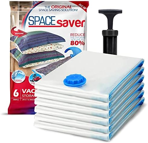 Spacesaver Premium Vacuum Storage Bags. 80% More Storage! Hand-Pump for Travel! Double-Zip Seal and Triple Seal Turbo-Valve for Max Space Saving! (Small 3 Pack)