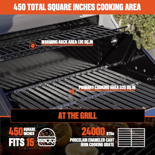 Monument Grills 2-Burner Stainless Steel Liquid Propane Gas Grill, Two Foldable Shelves Patio Garden Barbecue Grill with Clearview® Lid, Knob Control Mesa200S