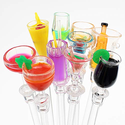 DXLing 10 Pieces Cocktail Stirrers Acrylic Cocktail Stirrers Swizzle Sticks with Various Wine Glass Patterns Bartender… - Afbeelding 4