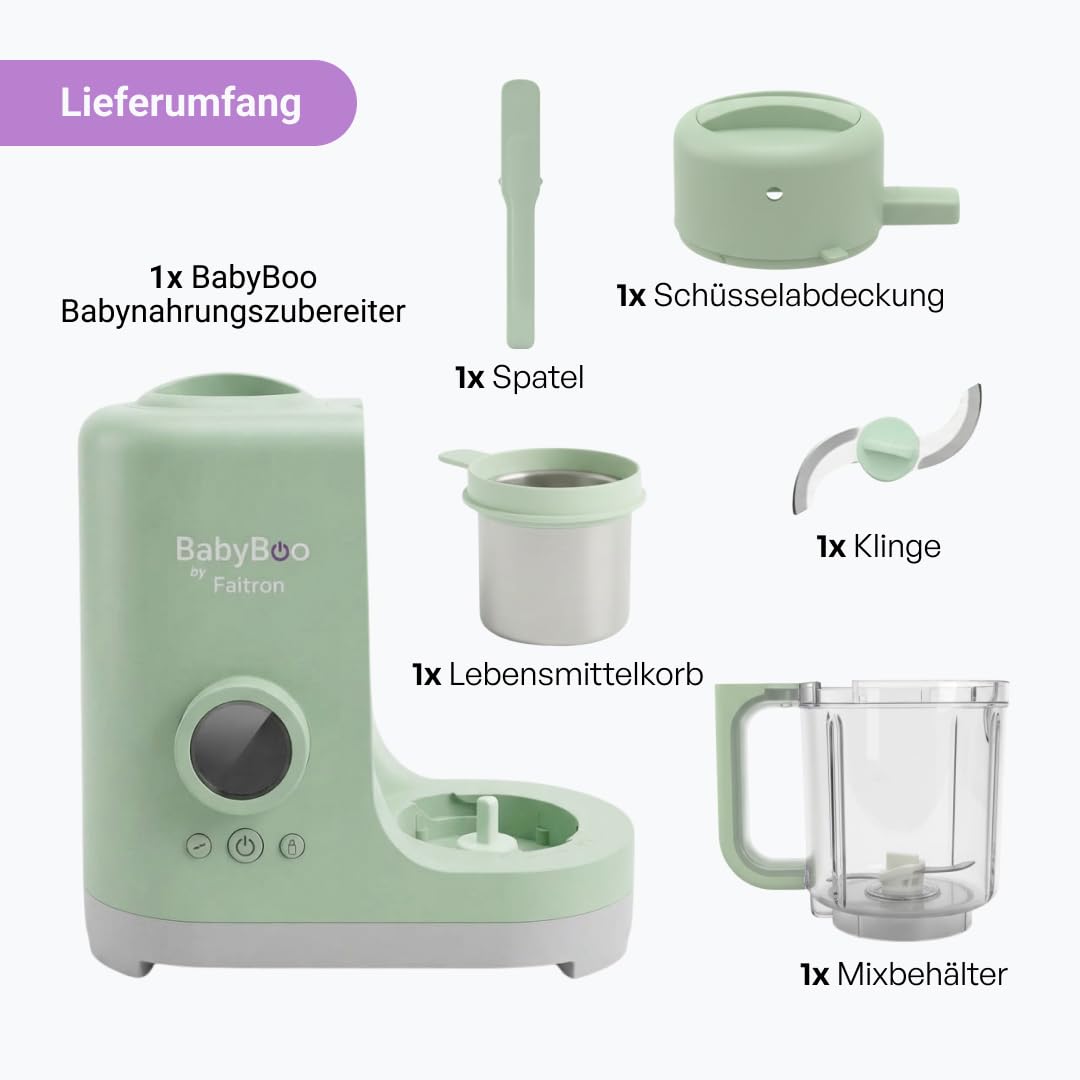 BabyBoo Babynahrungszubereiter 7-in-1, Dampfgarer & Mixer, 300W, Edelstahlkorb, Tritan-Behälter, Digitaldisplay