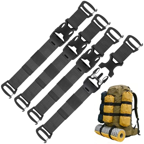 NatCasa 4 Pcs MOLLE Backpack Straps Rush Tier System Molle Attachment for Tripod Gear & Backpack Accessories Adjustable 23 Tie Down Straps(Black)