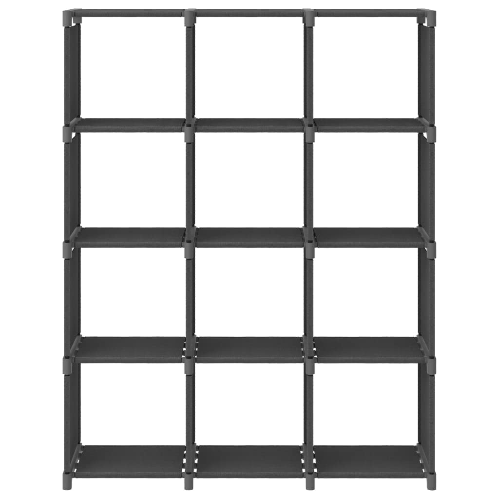 Würfel-Regal 12 Fächer Grau Stoff mit Stahlrahmen 103x30x141 cm stabiles Aufbewahrungsregal Cubes für Bücher und Büro, Wandmontage möglich modernes Shelving System