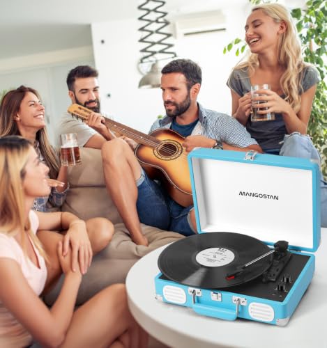 Image of Bluetooth Suitcase Record Player, 3-Speed Portable Turntable,Blue