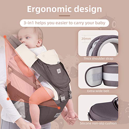 SIMBR Baby Carrier for Newborn to Toddler (3-36 Months) with Hip Seat, Convertible 12-in-1 Ways to Carry Backpack Use, Adjustable Size for Men and Women, Ergonomic Design 360° Safety, Outdoor Hiking