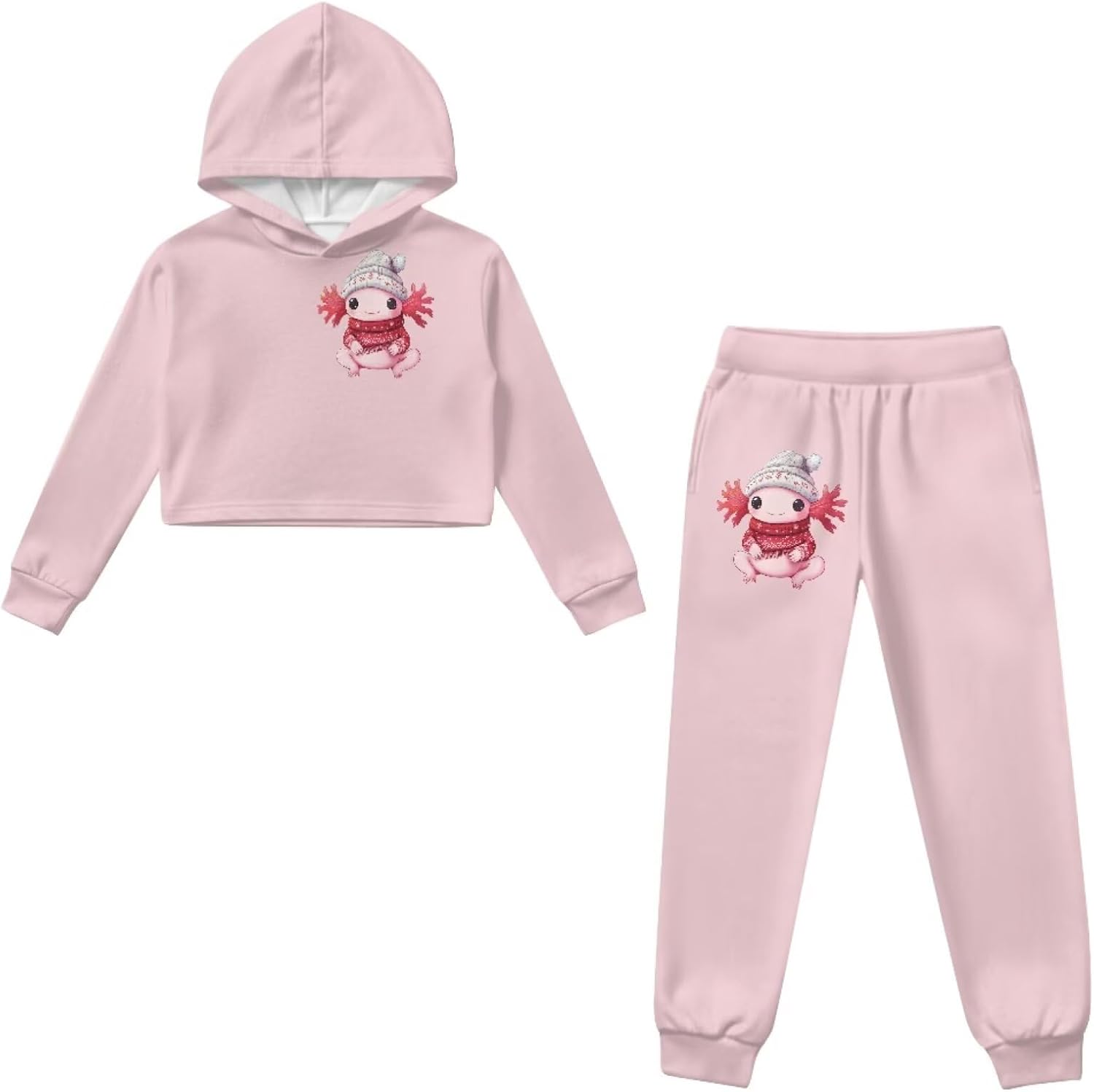 Girls Sweatsuit and Sweatpants 2 Piece Outfits Pullover Crop Tops for Kids Comfort Athletic Hoodies