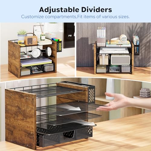 image for Simple Trending 5-Tier Paper Organizer Letter Tray, Wood Desk Organize