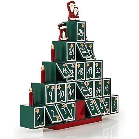 Spielwerk Wiederverwendbarer Adventskalender Tannenbaum zum Befüllen 24 Türchen Bunt Bemalt Weihnachten Kinder DIY weihnachtliche Holz Dekoration Cover