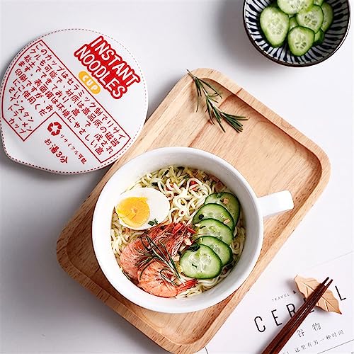 Tjoul Ramen Bowl Set Japanese Ceramic Instant Ramen Noodle Bowl With Handle And Lid Deep Soup Bowl Ceramic Soup Mug For Office College Dorm Room Instant Cooking(Size:m Color:red) #TOP5