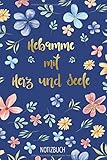  Notizbuch: Hebamme mit Herz und Seele: Blau Gold Blumen Design Notizheft als schönes Geschenk für Hebammen Buch mit Punktraster für Notizen, Ideen, Träume und Wünsche